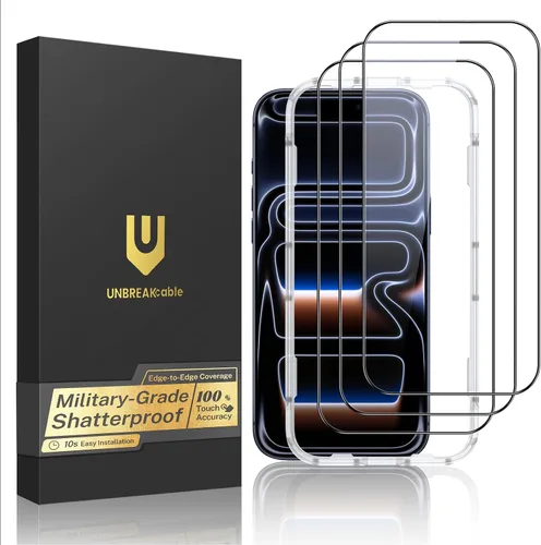 Vista 17 de UNBREAKcable Paquete de 3 protectores de pantalla para iPhone 15, vidrio templado doble a prueba de roturas [marco de instalación fácil]