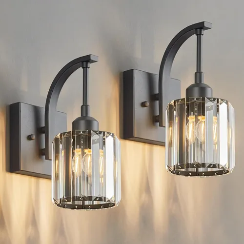 Vista 24 de Luces de tocador de cristal de 3 luces negras para tocador de baño, modernas lámparas de baño de cristal sobre espejo de 23.62 pulgadas de largo