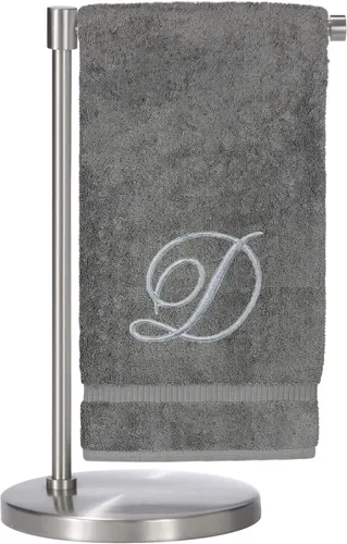 Vista 64 de Script R - Toalla de baño con monograma, regalo personalizado, 27 x 54 pulgadas, juego de 1 toalla bordada con texto dorado, 100% algodón turco Navy