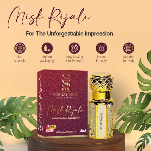 Vista 2 de Misk Rijali Attar Roll On Perfume, sin alcohol, 0.2 fl oz, para hombres y mujeres