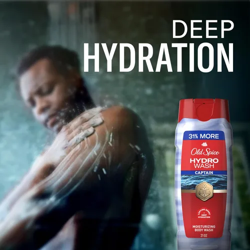 Vista 4 de Old Spice Gel de baño hidratante para hombres, Hydro Wash, aroma e hidratación profunda 2 en 1, ducha fresca 24/7, aroma capitán con niebla oceánica