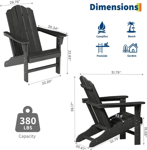 Vista 2 de PeakPursuit Silla Adirondack HDPE para patio, silla de césped con textura de madera, muebles de patio al aire libre para jardín y terraza