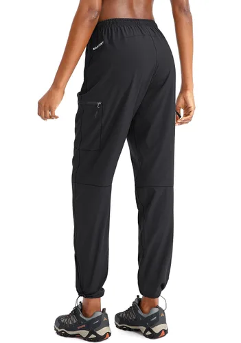 Vista 3 de SANTINY Pantalones cargo de senderismo para mujer ligeros de secado rápido para exteriores para campamento atléticos UPF 50 bolsillos con cremallera