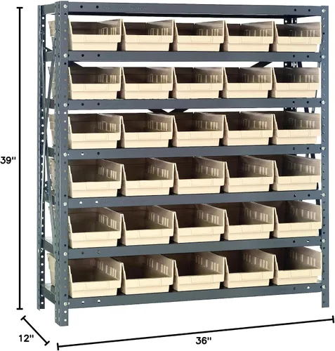 Vista 19 de Quantum QSBU-245BK Heavy Duty Shelving Unit with (7) Shelves and (24) QUS245 Black Bins for Garage Warehouse Storage Distribution 400 lb Load