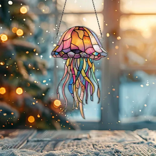 Vista 4 de Adornos de medusas para colgar en la ventana, regalos para amantes de las medusas para mujeres y hombres, animales marinos, decoración de pared