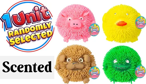 Vista 3 de JA-RU Pelota acolchada – Pelotas antiestrés de animales con sabor a goma de mascar para niños (1 unidad) Squishy cerdo, rana, pollo y perro