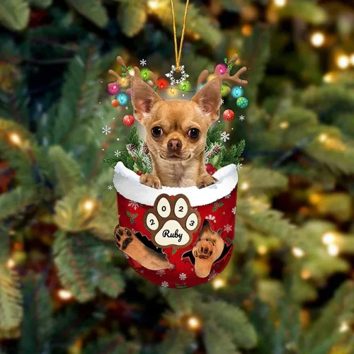 Vista 190 de Adornos personalizados de Pug cervatillo – Decoración personalizada para árbol de Navidad con patas de bolsillo de nieve