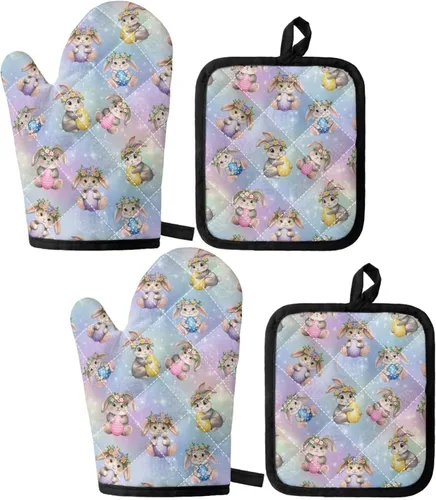 Vista 14 de UNICEU Juego de 4 manoplas de horno personalizadas y soportes para ollas, decoración de cocina, guantes protectores personalizados para hornear