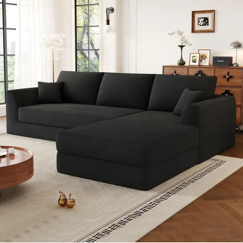 Vista 11 de Sofá modular modular de 106 pulgadas con asiento profundo, sofá de pana en forma de L con diván reversible, juego de 3 piezas para sala de estar Gris