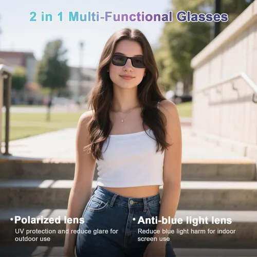 Vista 4 de Lentes inteligentes para mujeres y hombres, gafas de luz azul Bluetooth con lentes de sol polarizadas UV400 adicionales, compatibles