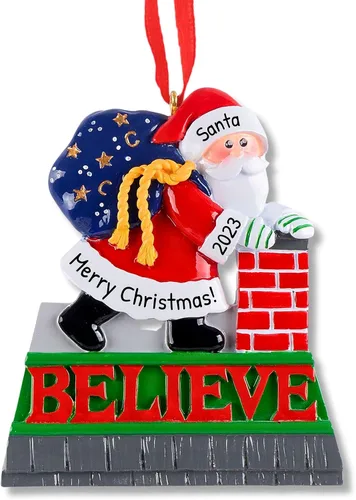 Vista 12 de Adorno personalizado para árbol de Navidad 2024 – Adorno de Navidad de la segunda Navidad de Papá Noel 2024 esperando para árbol de Navidad, adorno