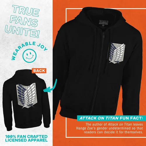 Vista 5 de Ripple Junction Attack on Titan Survey Corps Adult Unisex Zip Hoodie