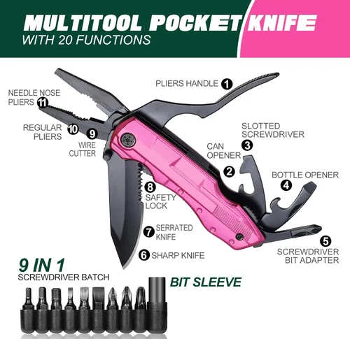Vista 2 de Relleno de calcetines para mujeres - Regalos para mujeres esposa mamá hermana, Cuchillo multiherramienta Pin'k - Regalos para mujeres para Navidad