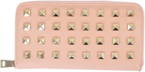 Vista 2 de Cartera de piel sintética con tachuelas y cremallera para mujer, Rosado