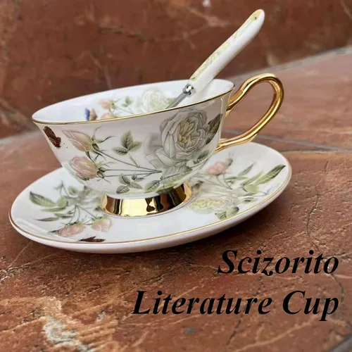 Vista 2 de Honorable Taza de café, capuchino, taza de té, con platillo para leche, porcelana de hueso fino, esmalte reactivo, 6.8 onzas-1 unidad