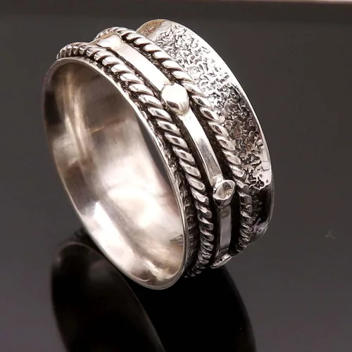 Vista 7 de Anillo de plata de ley 925 maciza y anillo de meditación giratorio hermoso anillo de joyería goyal GESR-160