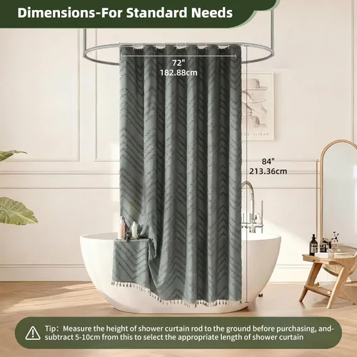 Vista 109 de Cortina de ducha Siiluminisoy de 36x72 beige, cortina de ducha de tela de tamaño pequeño, cortinas de ducha de tela con tufting, diseño chevron a
