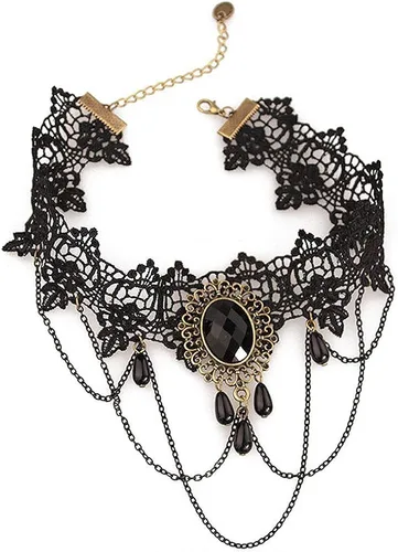 Vista 5 de Jurxy Gargantilla de encaje con pulsera, juego de collar punk para fiesta gótica, vintage, hecha a mano, lolita, retro, victoriano, vampiro, punk