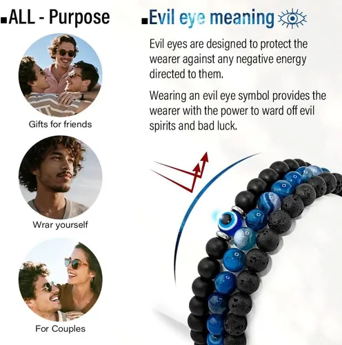 Vista 5 de Pulsera contra el mal de ojo de 0.236 pulgadas, pulseras de cuentas ajustables elásticas naturales