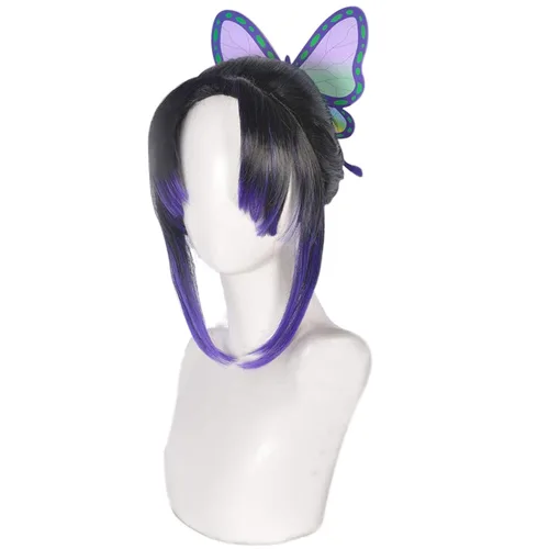 Vista 3 de JoneTing Peluca de moda negra y morada 1 gorra de peluca 1 uso de cabello cabello sintético con colas de caballo para niñas disfraz de peluca