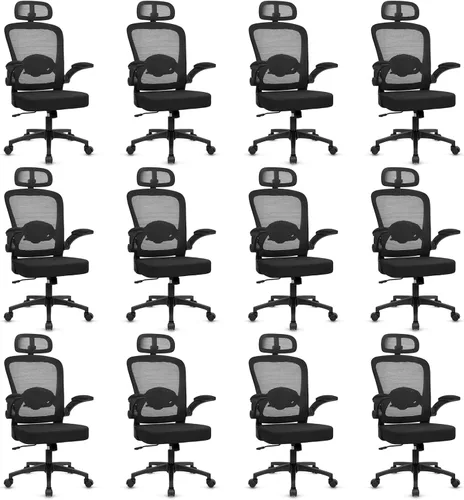 Vista 26 de Sillas de escritorio de oficina con ruedas, silla ergonómica de malla con soporte lumbar de altura ajustable, silla giratoria para computadora