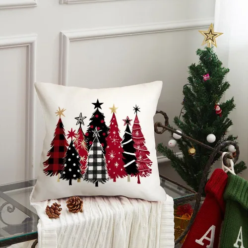 Vista 5 de AACORS Funda de almohada de Navidad de 45.7 x 45.7 cm con árbol de Navidad acuarela y estrellas, decoración festiva de granja de invierno para sofá