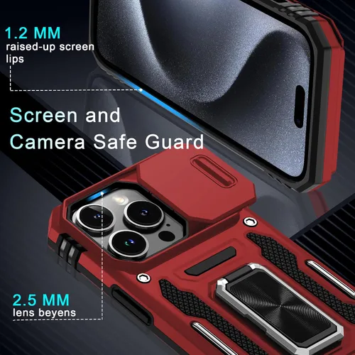 Vista 29 de DEERLAMN Funda para iPhone Xs Max con funda deslizante para cámara + protector de pantalla, soporte giratorio de anillo de grado militar a prueba