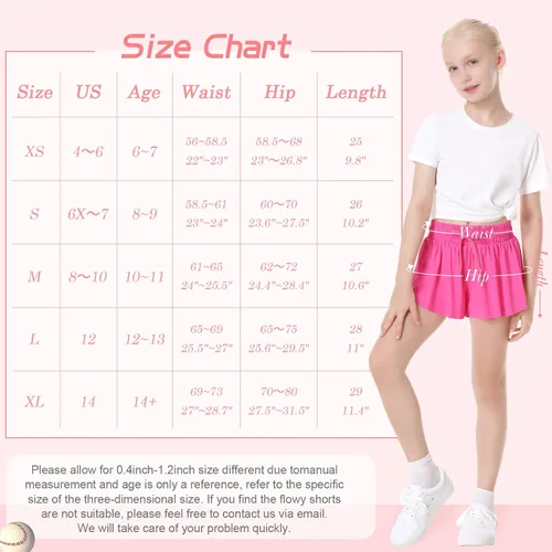 Vista 6 de Paquete de 2 pantalones cortos deportivos fluidos para niñas, pantalones cortos de mariposa para niños con bolsillo, pantalones cortos de tenis 2