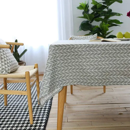 Vista 11 de meioro - Mantel rectangular de estilo granja color gris, de lino de algodón, con diseño de sarga nórdica, sin arrugas, con rayas en forma de flecha