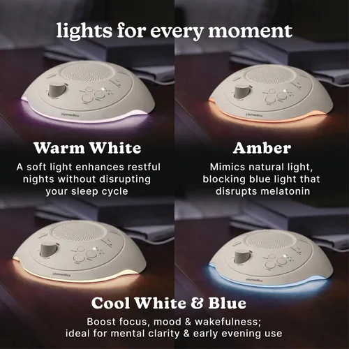 Vista 6 de Homedics Sleep Better - Máquina de sonido portátil, luz nocturna, 12 sonidos relajantes incluyendo ruido blanco, lluvia y tormenta eléctrica, diseño