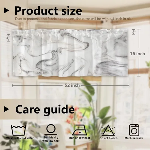 Vista 5 de BaoNews Cenefas de cocina de mármol abstracto blanco y gris para ventanas, cenefas opacas con ondas curvas, cortinas de poliéster multicapa