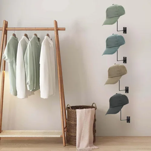 Vista 6 de TiciKim Paquete de 4 soportes de metal para sombreros de vaquero, colgador de sombreros de pared para exhibición en la pared, organizador