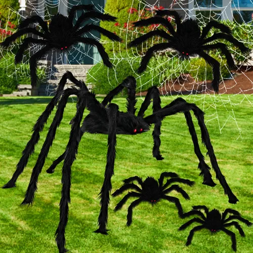 Vista 9 de Haawooky 7 arañas gigantes de Halloween, arañas peludas falsas realistas