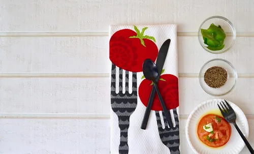 Vista 4 de T-fal Textiles Toalla de cocina de algodón tejido con estampado de doble cara, 16 x 26 pulgadas, estampado de tenedor
