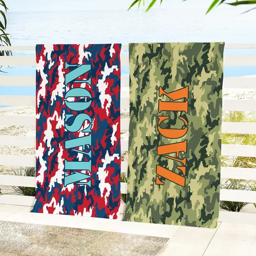 Vista 2 de Let's Make Memories Toalla de playa personalizada – Toalla de playa única – Inspirada en el ejército – Toalla de piscina personalizada – De gran