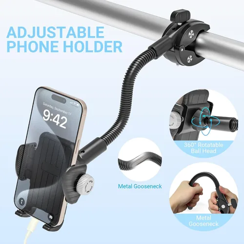 Vista 2 de Soporte de teléfono para bicicleta, soporte universal de cuello de cisne ajustable de 360°, instalación sin herramientas para bicicleta, scooter