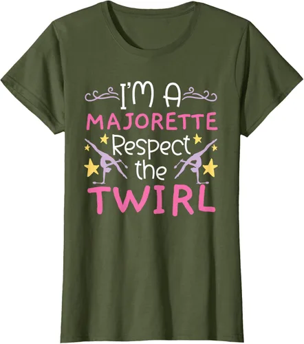 Vista 19 de Camiseta con texto en inglés "I A Majorette Respect The Twirl Baton Twirling", Negro