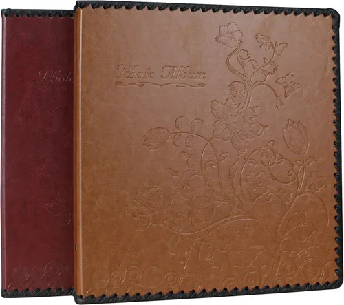 Vista 7 de Álbum de fotos, álbum familiar autoadhesivo para recortes, cubierta de cuero, capacidad para fotos de 3 x 5, 4 x 6, 5 x 7, 6 x 8, 8 x 10 (marrón)