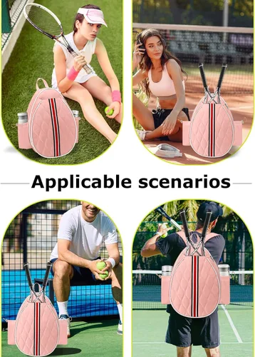 Vista 7 de Bolsas de tenis con capacidad para 2 raquetas para mujeres y hombres, mochila de tenis cruzada y bolsa de hombro para raqueta, bolsillo aislado