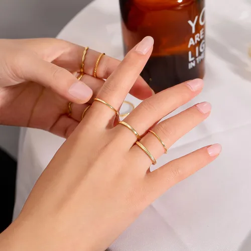 Vista 4 de WFYOU 10 anillos simples chapados en oro de 18 quilates de 0.039-0.079 in para mujeres y niñas, anillos midi apilables de nudillos, elegantes