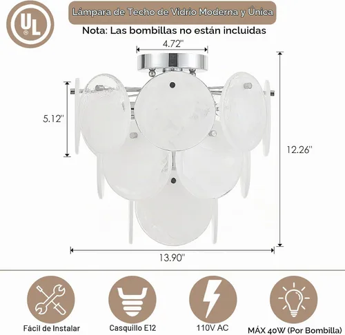 Vista 5 de Moderna lámpara de techo de cristal de montaje empotrado, acabado cromado, luces de pasillo vintage, lámpara única de 4 luces para dormitorio Cromo