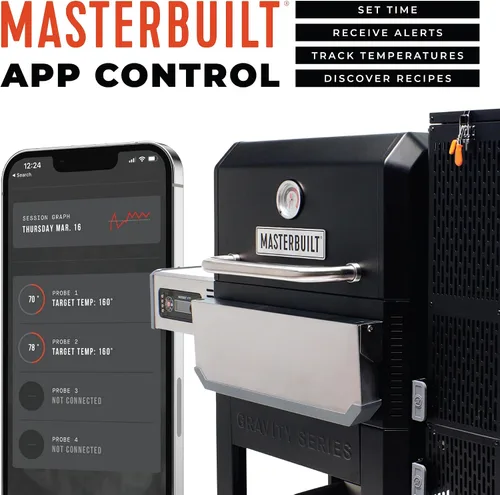 Vista 5 de Masterbuilt Gravity Series 800 Parrilla ahumadora - Parrilla de carbón más inserto de plancha, control digital, conectividad de aplicaciones, 800