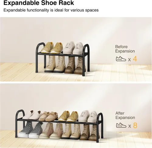 Vista 4 de STO STO Organizador de zapatos expandible, zapatero de metal de 1 nivel para armario, hasta 8 pares de almacenamiento ajustable para entrada