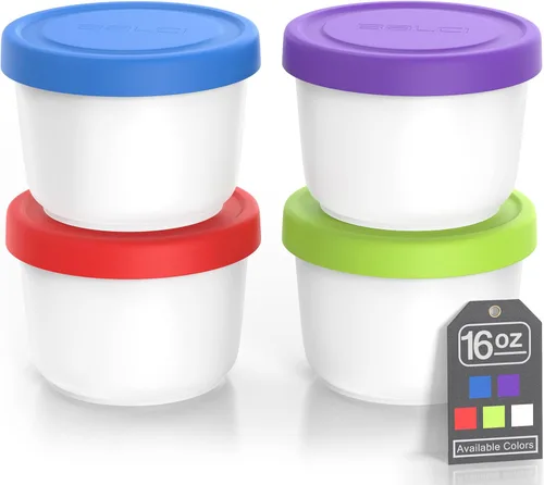 Vista 9 de BALCI - Mini recipientes de helado de 8 onzas con tapas de silicona (juego de 4) - Contenedores de almacenamiento de alimentos para congelador Azul