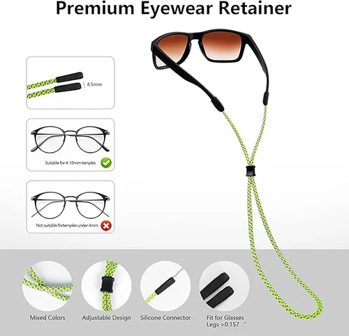 Vista 3 de BILIONE Correas trenzadas fluorescentes para lentes de sol, soporte para gafas de sol alrededor del cuello para hombres, mujeres y niños, cadena