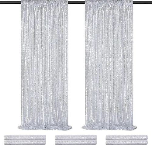 Vista 19 de 2 cortinas de 2 x 8 pies de lentejuelas con brillantina para marco de fotografía, para fiestas o fondos de fotografía