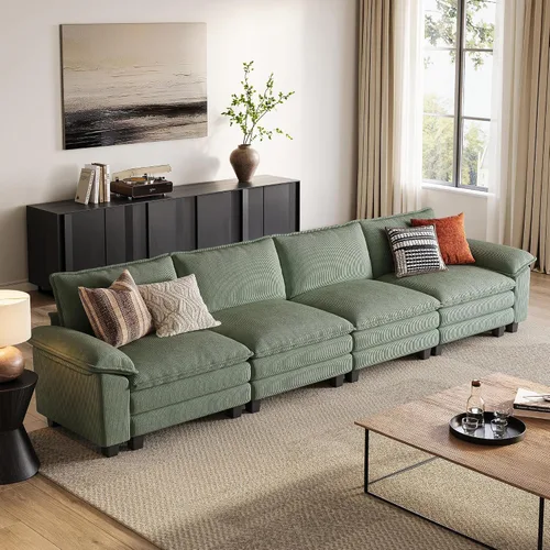 Vista 8 de LINSY HOME Cloud Sofa - Silla decorativa con tumbona otomana para interiores, sofá de pana perfecta para sala de estar, apartamento, oficina, beige