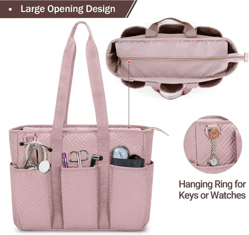Vista 3 de Fasrom Bolsa de mano para enfermeras de trabajo, bolsa clínica para estudiantes de enfermería y personal de atención médica en el hogar, rosa