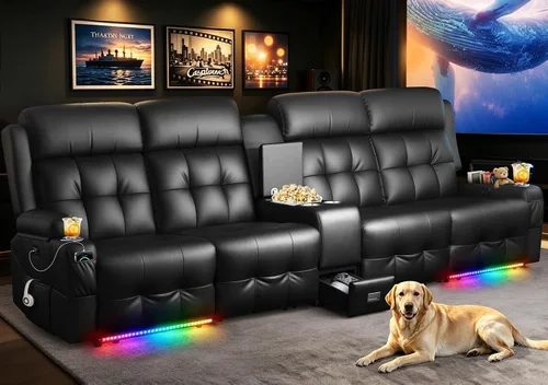 Vista 15 de Sofá reclinable de dos plazas para cine en casa, sofá reclinable de pared con USB, portavasos, sillón reclinable de tela de guijarros, sofá cama