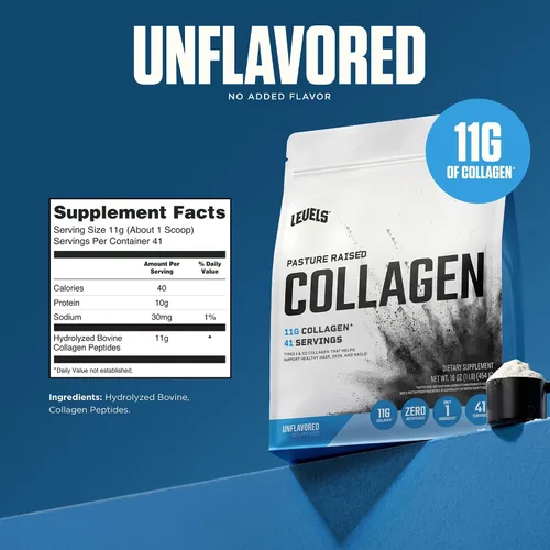 Vista 3 de Levels Péptidos de Colágeno, Sin Ingredientes Artificiales, 11G de Colágeno, Sin Sabor, 1LB